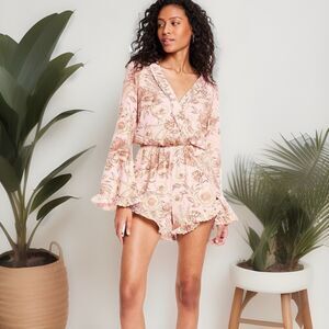 NWT [S] AGUA BENDITA Romantic Floral Print Flare Sleeve Romper Small Pink Target